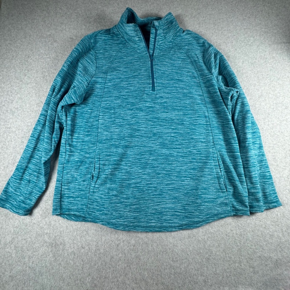 St. John's Bay Women XL Teal Space Dye Classic Quarter Zip Fleece Pullover